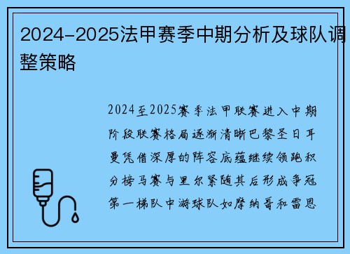 2024-2025法甲赛季中期分析及球队调整策略